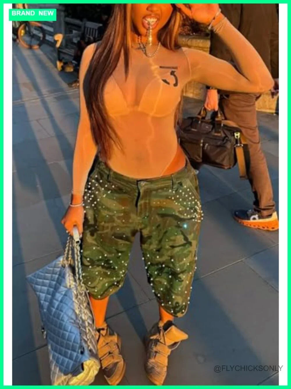 Camo Cargo Denim Shorts High Waisted Baggy Wide Leg Jorts with Pockets